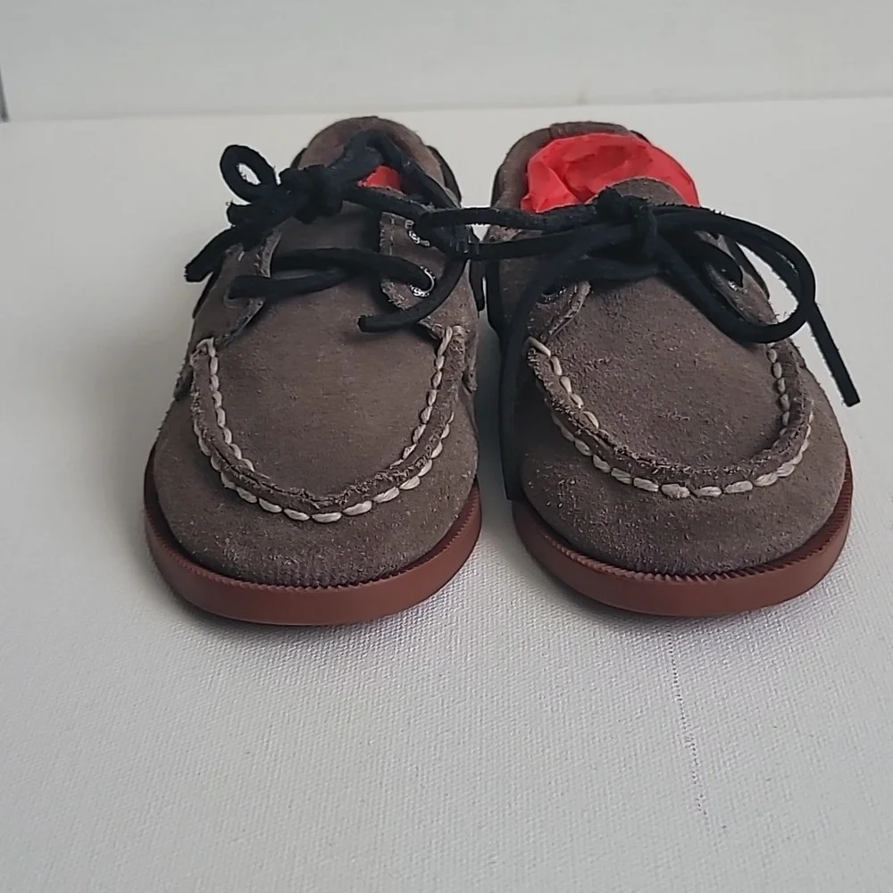 Sperry Grey Brown Leather Loafers Boys Sz 8